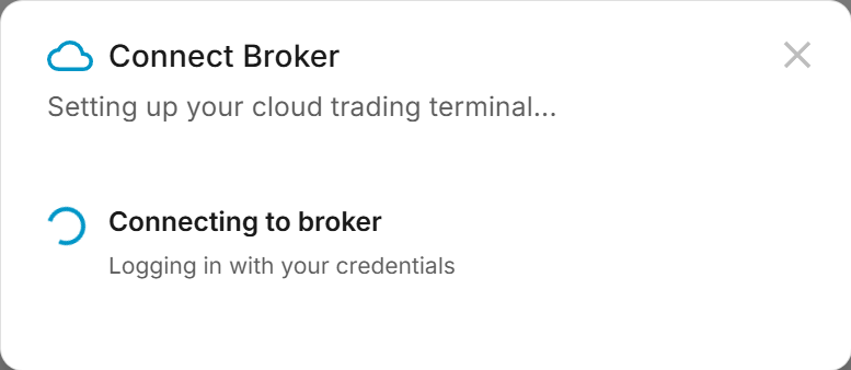 Connection progress — searching for broker, connecting, verifying