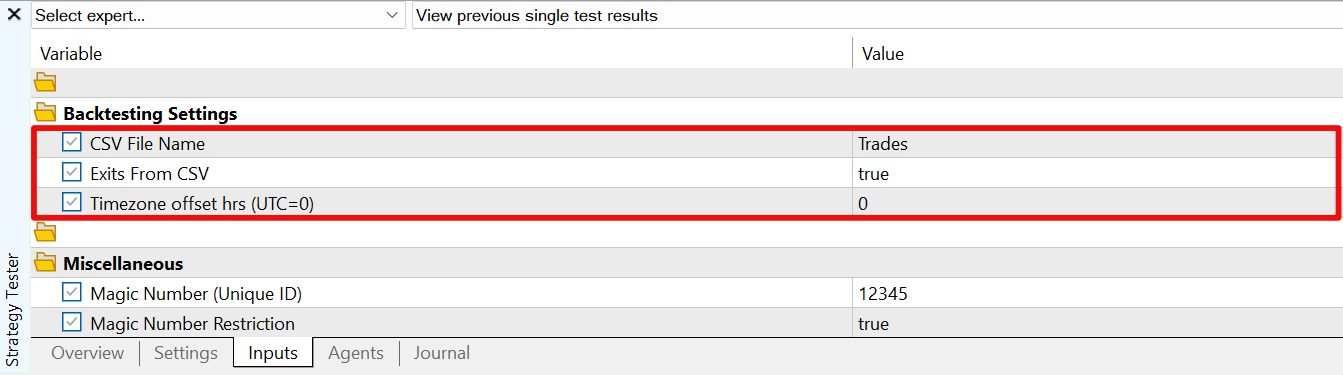 Backtesting Parameters Configuration