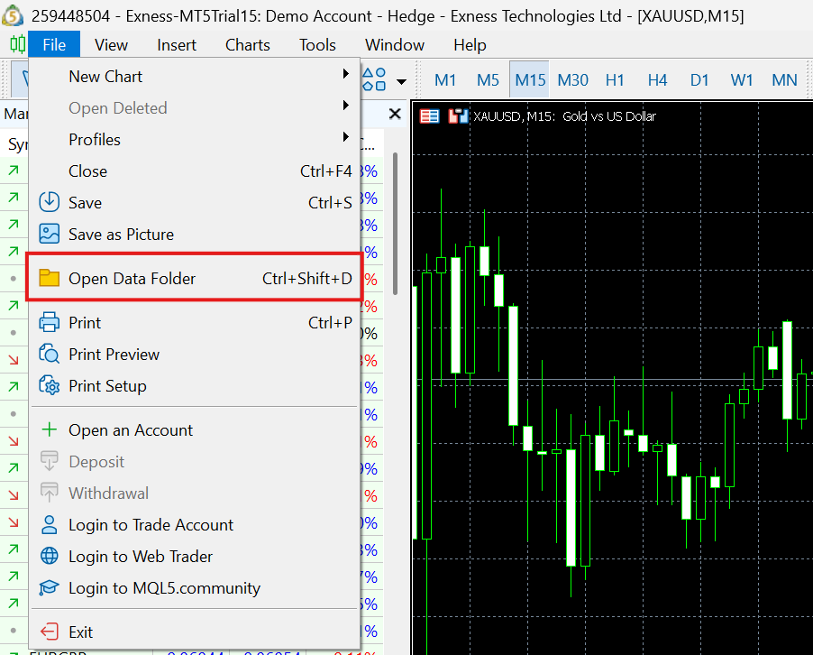 Open Data Folder in MT5