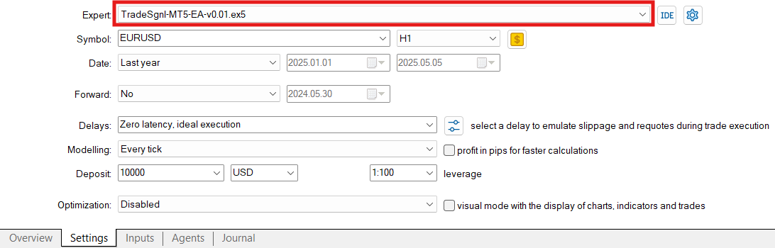 MT5 Strategy Tester Configuration