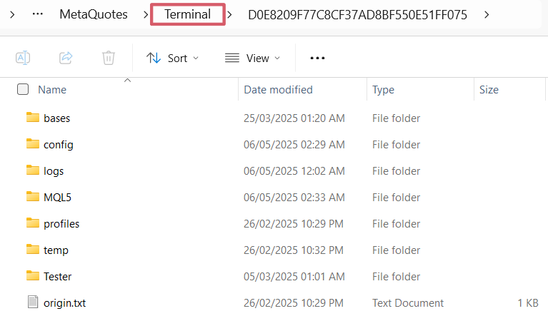 Navigate to Terminal Folder