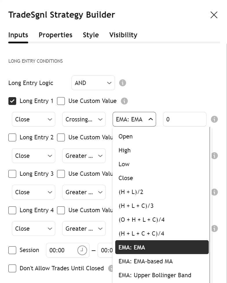 Available data sources in TradingView for strategy conditions
