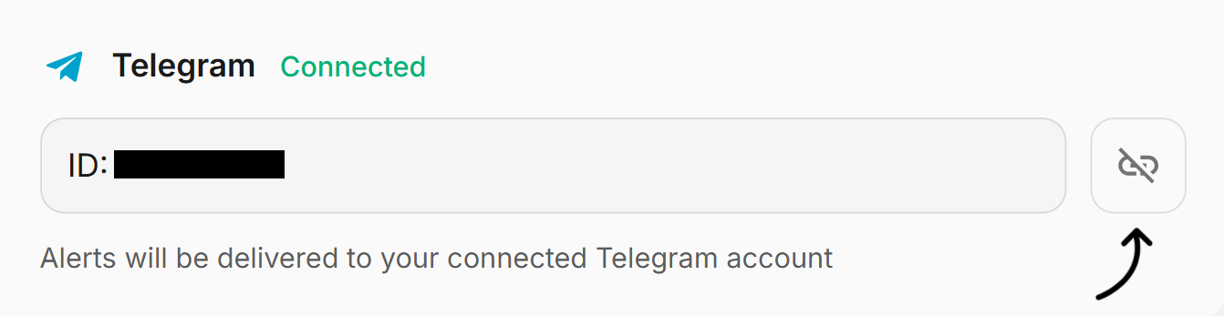 Telegram connection status showing connected state with disconnect option