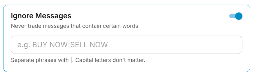 Ignore Messages filter configuration card