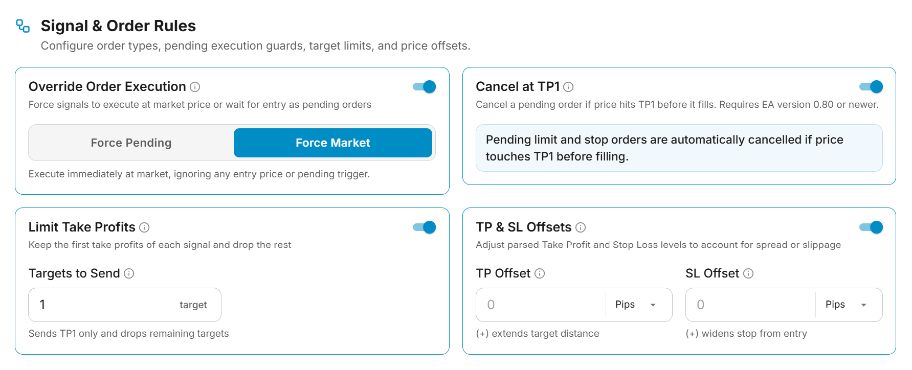 Signal & Order Rules section in template builder