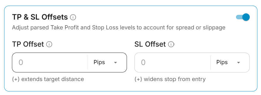 Take Profit and Stop Loss Offsets configuration card