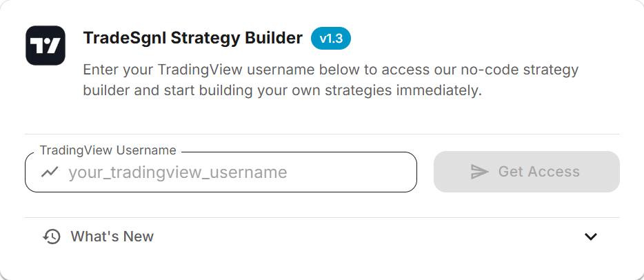 TradingView immediate access panel in the Strategy Builder page