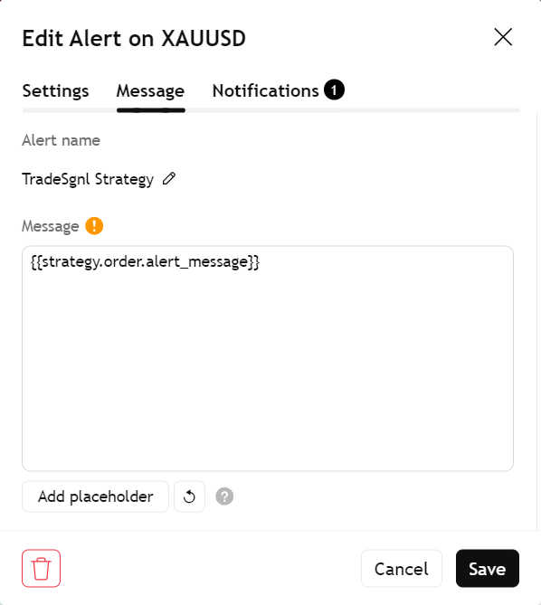 TradingView alert message configuration