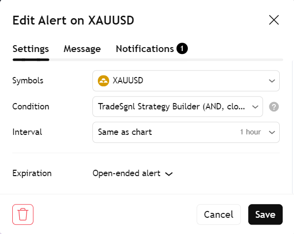 TradingView alert condition configuration