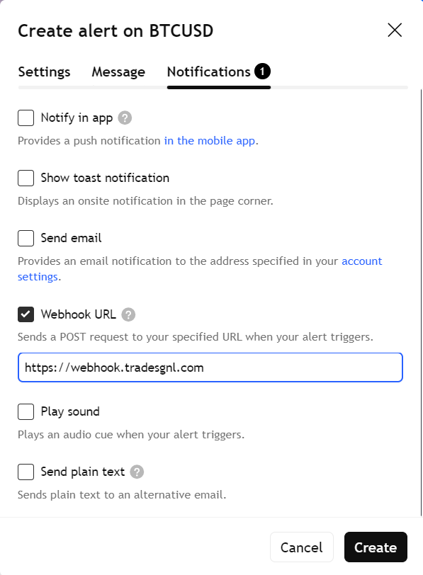 TradingView webhook URL configuration